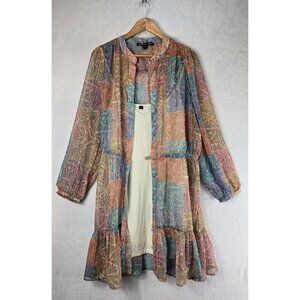 Boston Proper 2 Piece Sheer Dress Sparkly Boho Paisley Sz L Cream Tank Slip